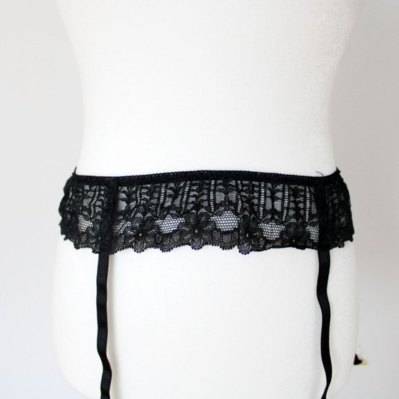 Lily of France Black Lace Garter Belt 4 Suspenders One Size Vintage Lingerie P46 - Picture 1 of 9